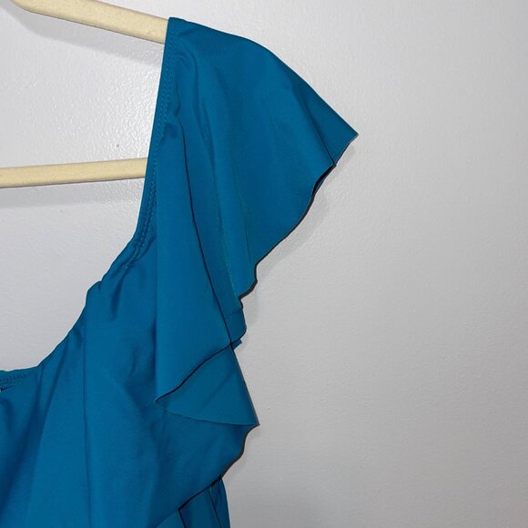 Time & Tru Women's XL Ruffled Blue One-Piece Swimsuit - Picture 2 of 6
